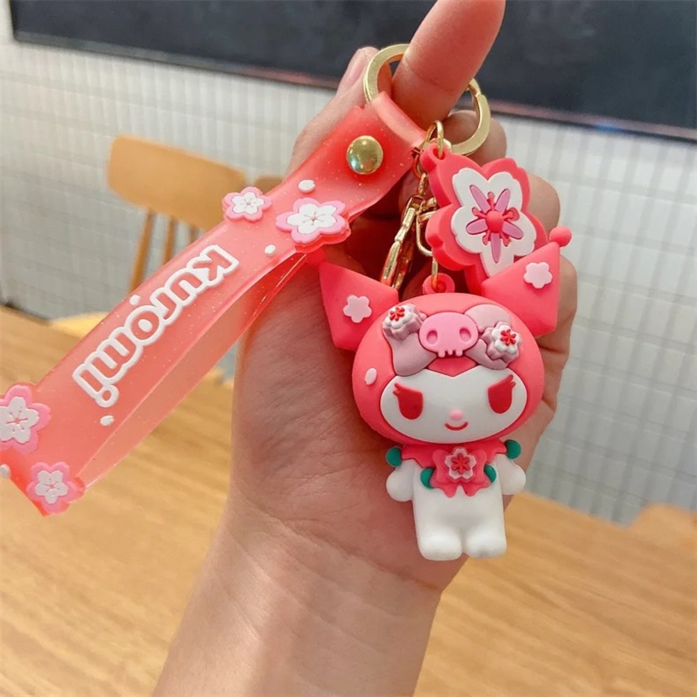 🌸Kuromi Lanyard Keychain Pink Hibiscus🌸